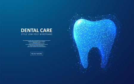 Dental care tooth. Digital technologies in dentistry. Polygonal futuristic style. Graphic concept for your designのイラスト素材