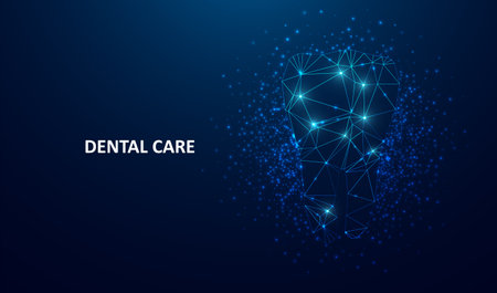 Dental care tooth. Digital technologies in dentistry. Polygonal futuristic style. Graphic concept for your designのイラスト素材