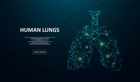 Abstract polygonal lungs. Glittering star dust lights. Polygonal futuristic style. Graphic concept for your designのイラスト素材