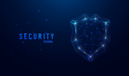 Security shield symbol illustration. Glittering star dust lights. Polygonal futuristic style. Graphic concept for your designのイラスト素材