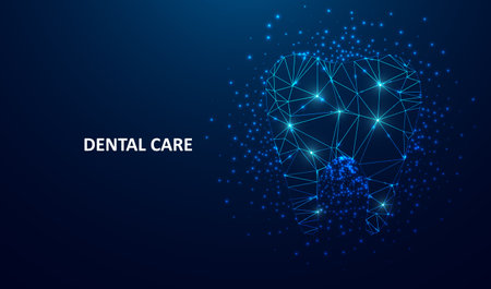 Dental care tooth. Digital technologies in dentistry. Polygonal futuristic style. Graphic concept for your designのイラスト素材