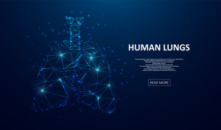 Abstract polygonal lungs. Glittering star dust lights. Polygonal futuristic style. Graphic concept for your designのイラスト素材