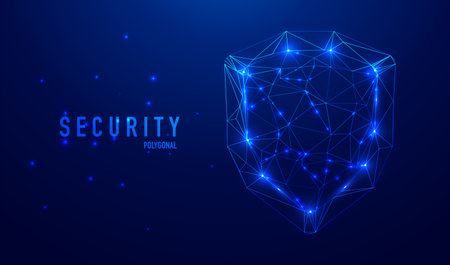 Security shield symbol illustration. Glittering star dust lights. Polygonal futuristic style. Graphic concept for your designのイラスト素材