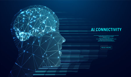Artificial Intelligence illustration of brain. Machine learning concept. Abstract glowing brain connections. Particles liquid dynamic flow. Graphic concept for your designのイラスト素材