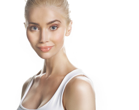 Charming fresh lady presenting perfect complexionの写真素材