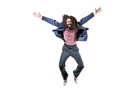 Portrait of a elegant jumping guy - isolated