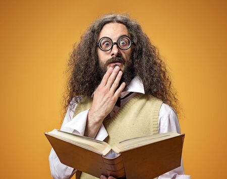 Cloesup portrait of a freaky, thoughtful professor
