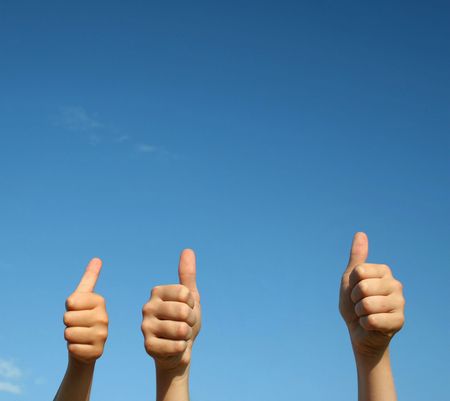 Thumb up gesture close-upの写真素材