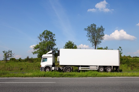 White truck with blank advertisement spaceの写真素材
