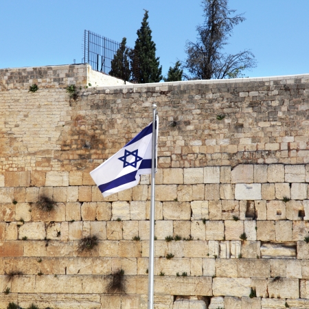 Israeli flag at the Western Wall, Jerusalemの写真素材