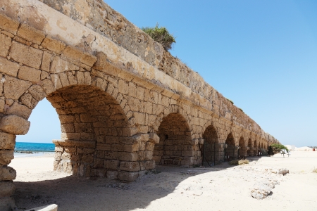 Ancient aqueduct at Caesarea  Israel の写真素材