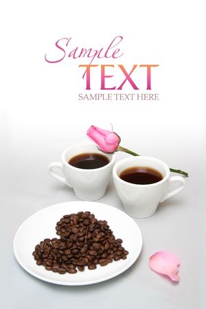 Valentine's card with coffee-beans and roseの写真素材