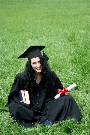 Happy bachelor with diplomaの写真素材