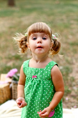 Caucasian little girl in the parkの写真素材