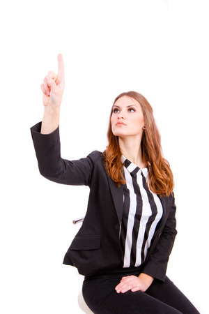 business woman  touching virtual screen isolatedの写真素材