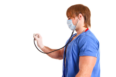 Portrait of sexy doctor on a white background isolatedの写真素材