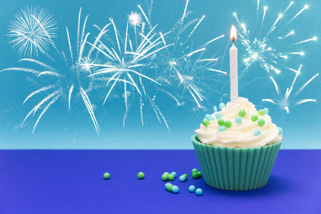 cupcake with fireworksの写真素材