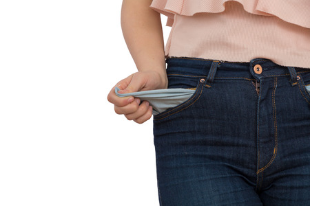 Young woman with empty pocket
