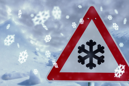 traffic sign with snowflakesの写真素材