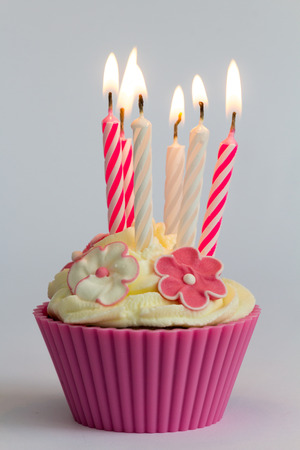 Pink birthday cupcakeの写真素材