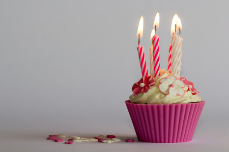 Pink birthday cupcakeの写真素材