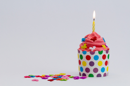 Colorful birthday cupcakeの写真素材