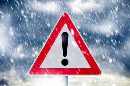 traffic sign and heavy snowfallの写真素材