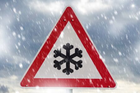 traffic sign and heavy snowfallの写真素材