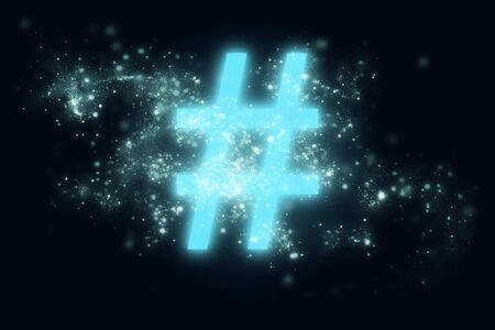 Blue hashtag symbol icon on blackの写真素材