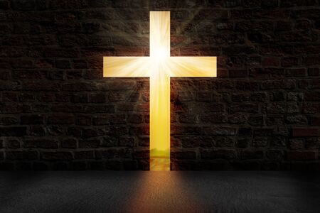 Cross shaping door in a dark roomの写真素材