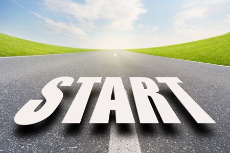 Start text on empty roadの写真素材