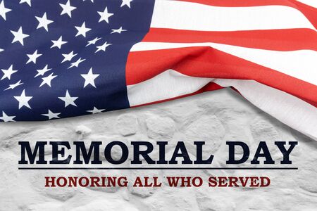Text Memorial Day on American flag backgroundの写真素材
