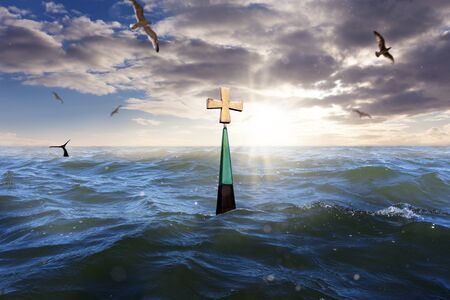 Church sinks in the oceanの写真素材