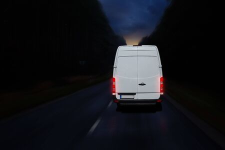 Delivery of driving on country road at night