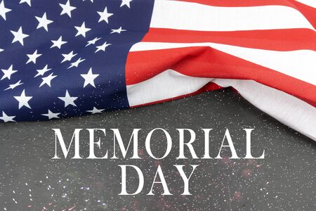 Text Memorial Day on American flag backgroundの写真素材