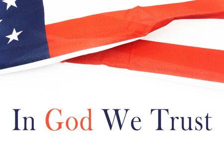 In God We Trust Text with USA flag over white background
