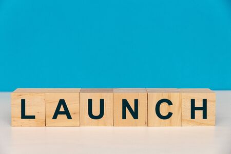 Launch Word Written On Wood Cubeの写真素材