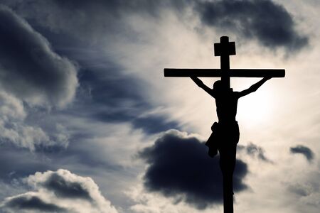 Silhouette of Jesus with Crossの写真素材