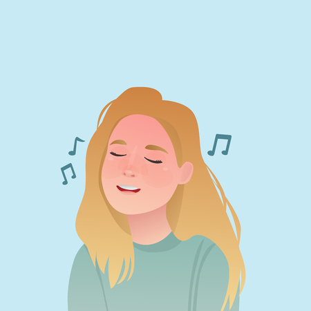 Girl Singing Expression Cute Cartoon Illustrationのイラスト素材