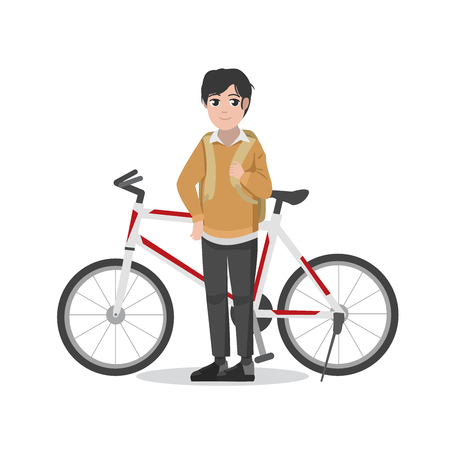 Young Man with Bicycle Illustration Vectorのイラスト素材