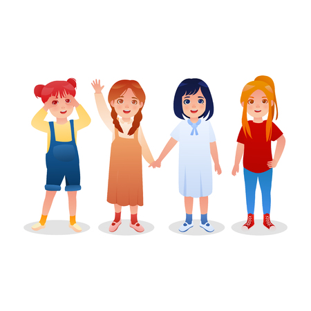 Set Of Illustration Character Design Little Girl Junior School Kindergarden Vector Cartoonのイラスト素材