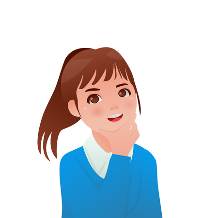 Happy Cute Girl Potrait Cartoon Illustrationのイラスト素材