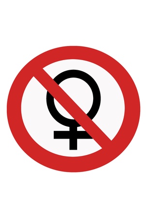 Red painted signs entry ban women.の写真素材