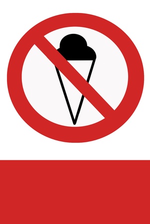 Red painted signs entry ban ice cream.の写真素材