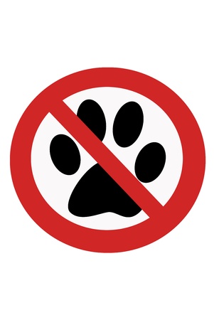 Red painted sign with paw banning dogs.の写真素材