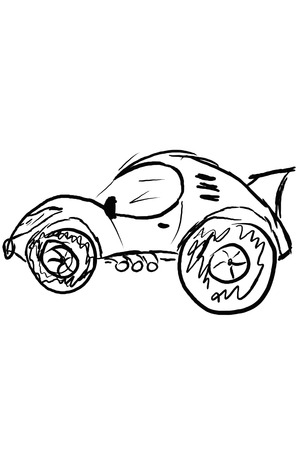 Black painted toy car on a white background.の写真素材