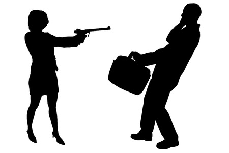 The man and woman in silhouette an white background.の写真素材