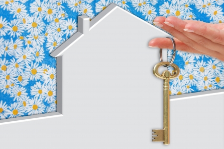 white 3d house on bacground with keyの写真素材