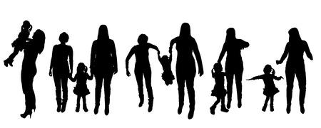 black silhouette of family on white backgroundのイラスト素材