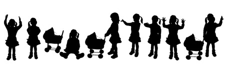 Vector black silhouette little girl on white backgroundのイラスト素材